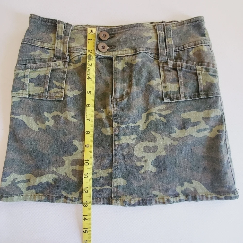 1431 * !It Jeans Camo Print Mini Skirt Green Brown Black Size 3/4 90s